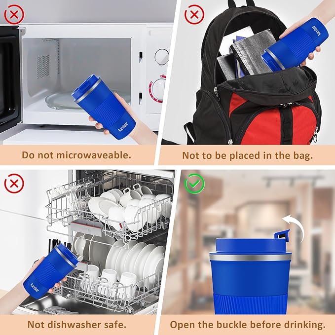 KETIEE Travel Coffee Mug 12oz: Insulated Travel Mug with Leakproof Lid, Reusable Coffee Cups with Seal Lid, Vacuum Stainless Steel Tumbler to Go for Hot/Ice Drinks (Blue)