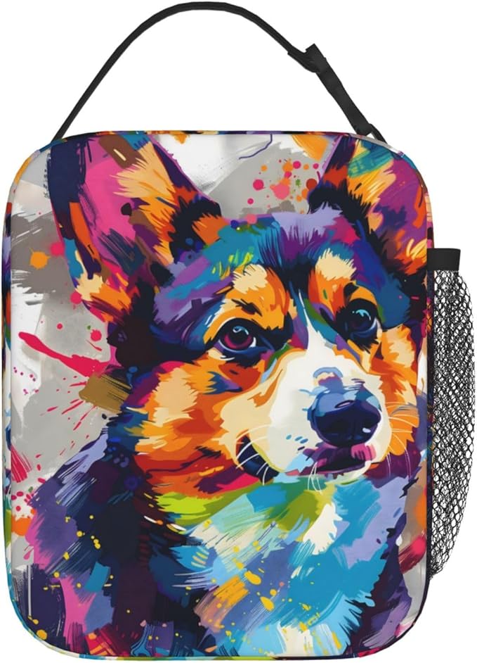 Reusable Colorful Corgi Lunch Box for Kids, Insulated Vibrant Cool Dog Bag,Polyester Cooler Pet Lovers Handbags Case for School Picnic Work Travel Beach or Hiking, Gifts