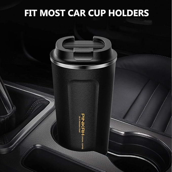 17OZ Stainless Steel Coffee Travel Mug, Double Walled Insulated Vacuum Tumbler Cup, Powder Coated Thermal with Lid for Hot and Cold Coffee Tea