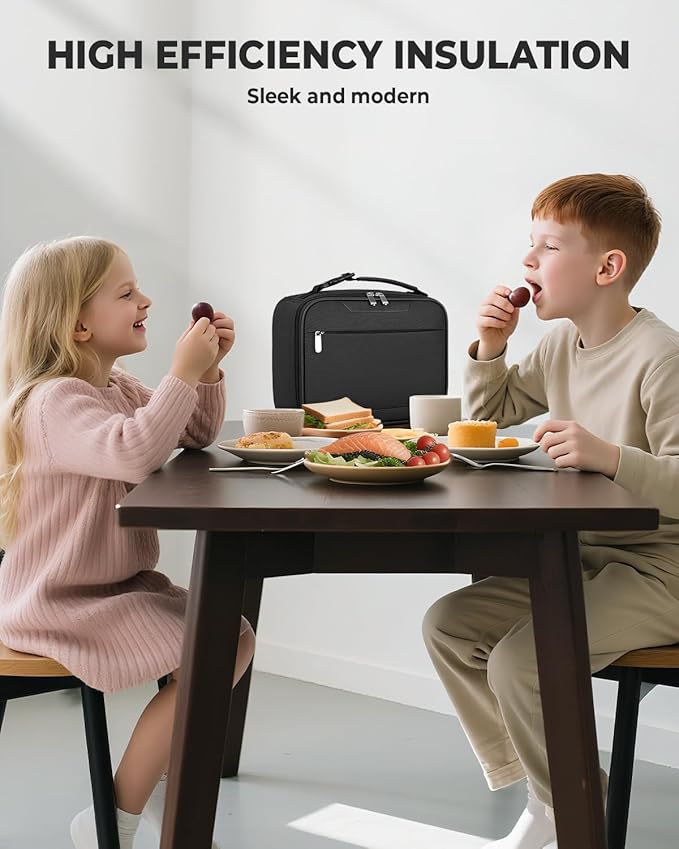Tuwubi Kids Lunch Bag Insulated Lunch Box for Kids Small Lunch Bag for Boys/Girls Durable Lunchbox for School,Black 10-Can(5L)