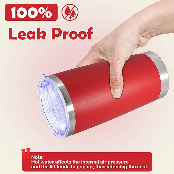 20oz Tumbler Bulk Stainless Steel Tumbler Cup with Lid Vacuum Insulated Double Wall Travel Mug, Durable Powder Coated Travel Coffee Tumbler Mug for Hot & Cold Drinks, Red,8 Pack