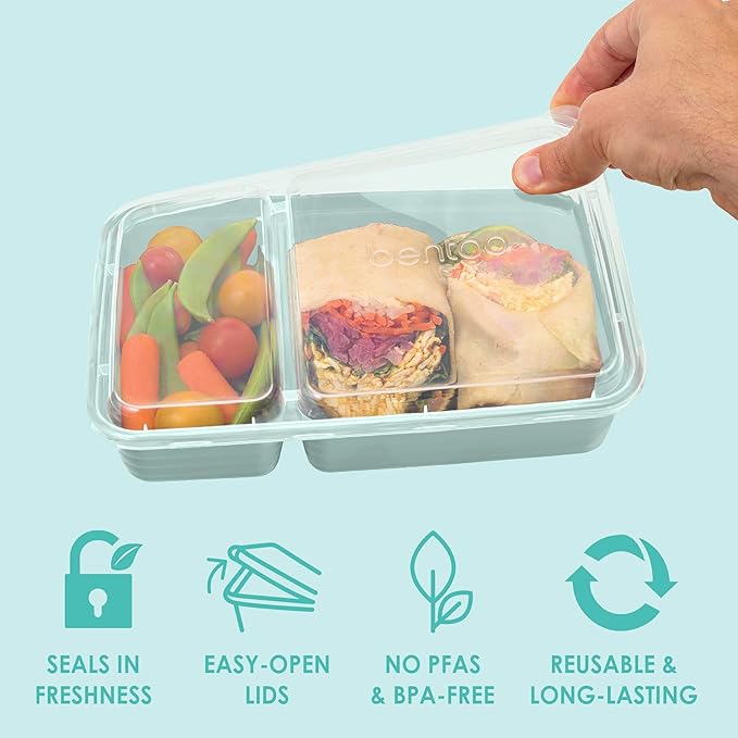 Bentgo Prep - 20-Piece 2-Compartment Reusable Meal Prep Containers with Lids, PFAS & BPA Free Materials, Durable, Microwave, Freezer, & Dishwasher Safe To Go Food Storage (Mint)
