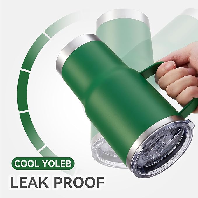 30 oz Tumbler with Handle and Lid, Stainless Steel Tumblers Bulk Double Wall Vacuum Insulated Travel Mug Leak Proof Cup Keep Drinks Cold and Hot Dark Green, 4 Pack