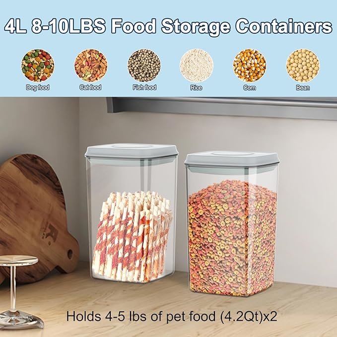 4.2Qt Airtight Dog Cat Food Storage Container and Dog Treat Containers BPA-Free, PET Clear Stackable Pet Storage Bin, 1 Cup Scoop, 1 Sponge cleaning brush, Pop Top, With handle -1Pack