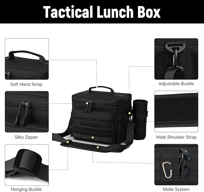 Tactical Lunch Box for Men, Insulated Lunchbox Waterproof Leakproof Cooler Lunch Bag for Work Outdoor Picnic, 24 Cans/15 L, Black
