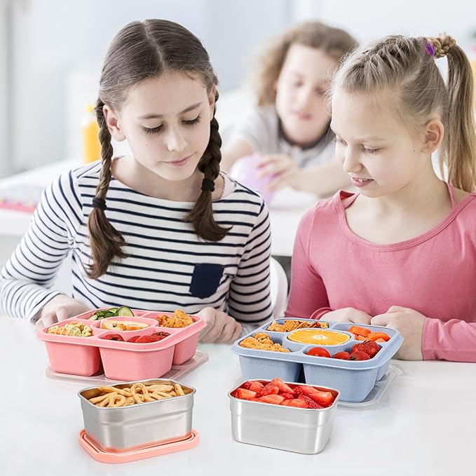 Caperci 3-Pack Stainless Steel Snack Containers with Silicone Lids - 10oz Reusable Small Food Storage Containers for Snacks & Deli Foods, Leak-Proof, Easy Open & BPA-Free (290ML)