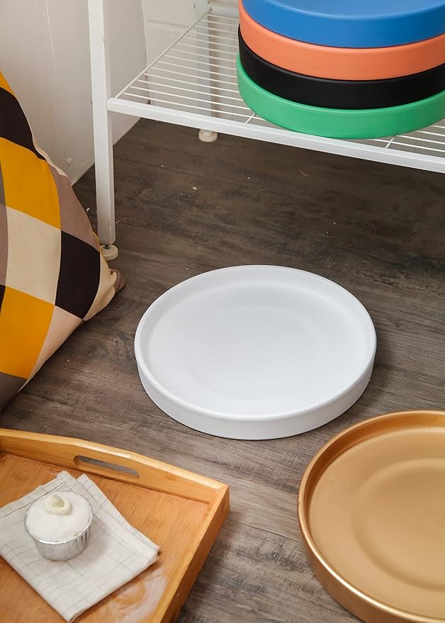 12 Inch Large Ceramic Saucer - Ceramic Drainage Tray for Plant Pot (Matte White)