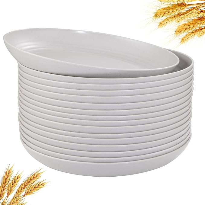 Supernal 16pcs Grey Wheat Straw Plates,Hard Plastic Plates Reusable,Unbreakable Dinner Plates,Reusable Plastic Plates,Deep Dinner Plates,Dishwasher & Microwave Safe for Camping, Picnic
