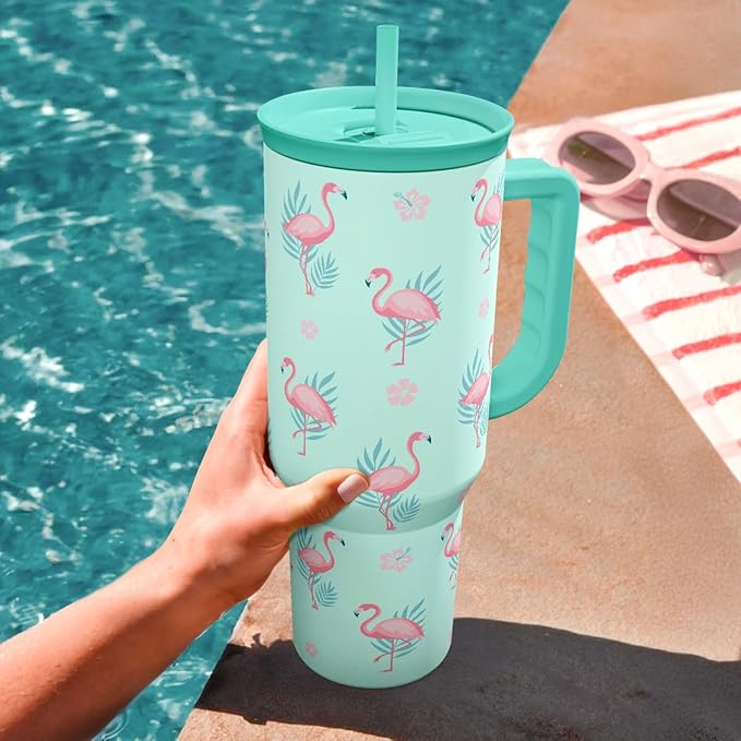 Flamingo Tumbler, Stainless Steel Insulated Tumblers Coffee Mug Cup with Handle, Gifts for Women Girls on Birthday Christmas Summer, 40oz