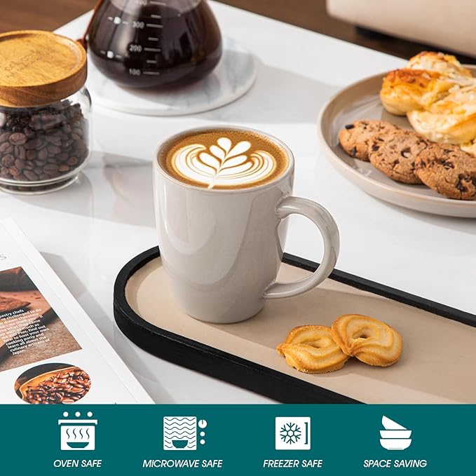 vancasso PLAYA Ceramic Coffee Mug Set of 6, 12 Oz Tea Cups with Handle for Latte, Tea, Cappuccino, Milk, Cocoa, Microwave&Dishwasher Safe, Grey