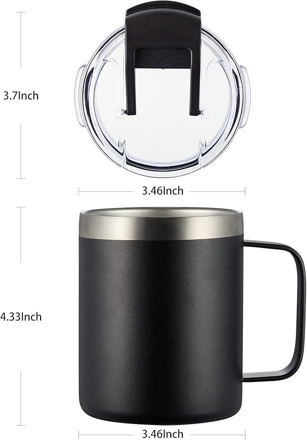 ALOUFEA 12oz Insulated Coffee Mug Cup with Handle, Stainless Steel Travel Coffee Mug with Flip Lid, Double Wall Vacuum Coffee Tumbler,Blush