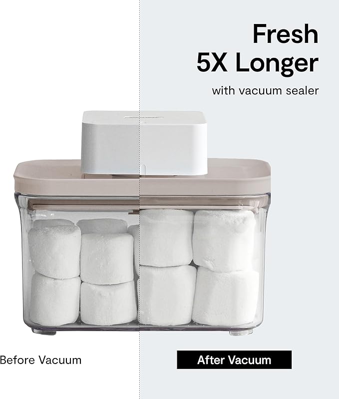 VAKUEN Premium Airtight Food Storage Container. Special Edition Mercury Color 8P/Set. 7pcs Container and Vacuum Sealer. Patented Double Silicone Lining, 100% Leak Proof, BPA-FREE