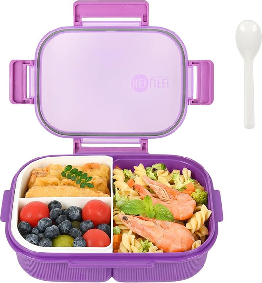 Bento Box with Removable Compartments for Adults & Kids - 1000ml Leak Proof Lunch Box with Utensils, BPA-Free, Microwave & Dishwasher Safe, Portable(Purple)