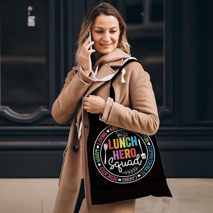 School Lunch Hero Squad Tote Bag, Lunch Lady Appreciation Gifts Canvas Tote Bags for Women, Cafeteria Staff Workers Gifts Reusable Grocery Shopping Bag
