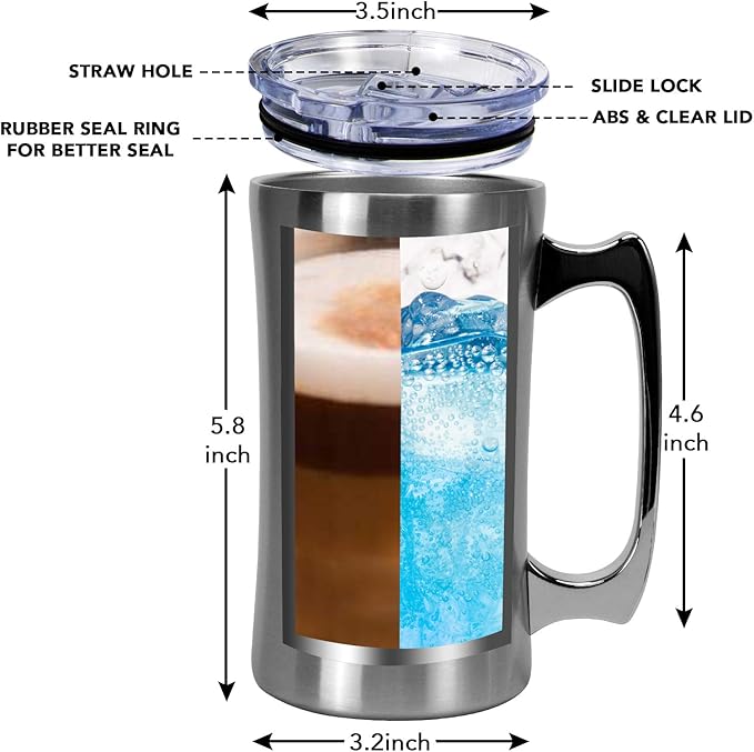 Stainless Steel Double Walled Mugs 20 oz Metal Coffee & Tea &Wine Cup Mug Insulated Cups with Handles Keep Drinks Cold or Hot Longer（Double）