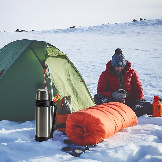 88oz Large Coffee Thermo for Travel, 2500ml Insulated Stainless Steel Water Bottle with Cup and Handle, Water Jug for 24hr Hot and Cold drinks, Vacuum Flask for Camping, Fishing & Working, Silver