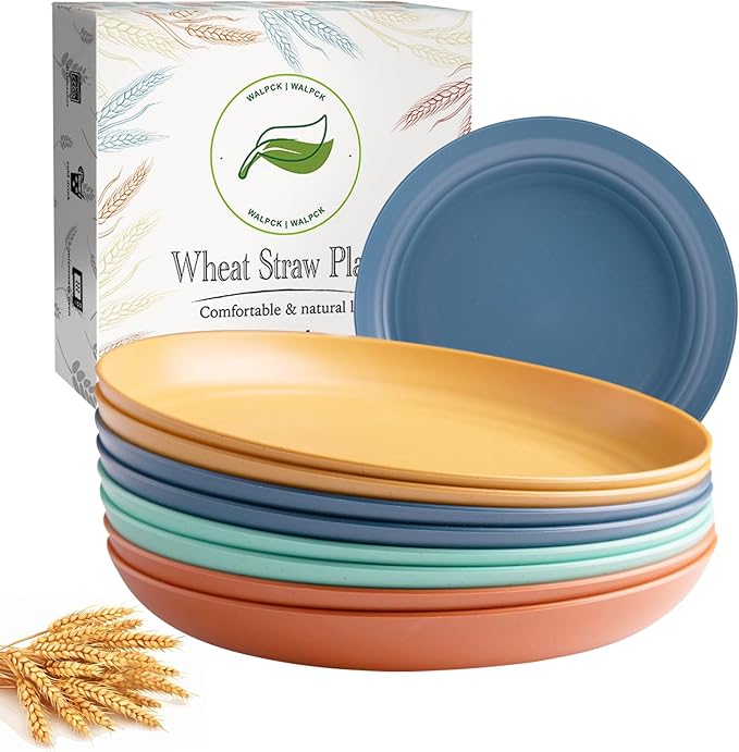 Wheat Straw Plate, Unbreakable Dinner Plates Set of 12/8, Dishwasher & Microwave Safe Plastic Plates Reusable, Lightweight Plates for kitchen (8 PCS, 9 IN)