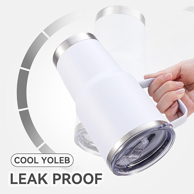 30 oz Tumbler with Handle and Lid, Stainless Steel Tumblers Bulk Double Wall Vacuum Insulated Travel Mug Leak Proof Cup Keep Drinks Cold and Hot White, 12 Pack