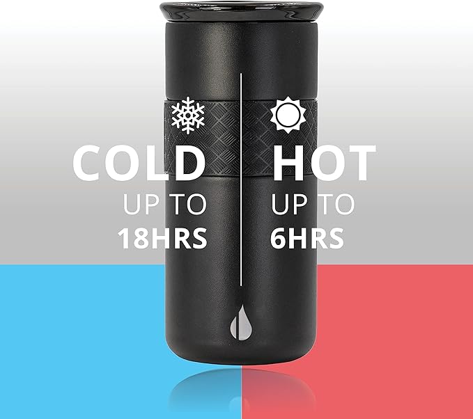 Elemental Artisan Insulated Tumbler, Triple Wall Coffee Travel Mug, Reusable Stainless Steel Coffee Tumbler with Ceramic Lid, Thermal Coffee Cups for Hot (6 Hrs) & Cold (18 Hrs), 16oz - Black