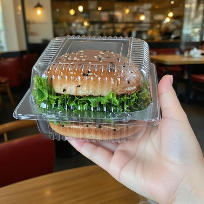 50 Packs clear hinged plastic containers, plastic Cake Slice Container, Square Hinge Food Containers cupcake containers