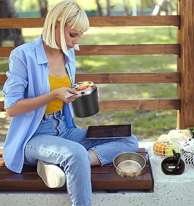 Thermo Food Jar For Hot Food - 40 OZ, Thermo soup containers With lid, Wide Mouth Vacuum Insulated Stainless Steel Leakproof Bento Box With Spoon,Black