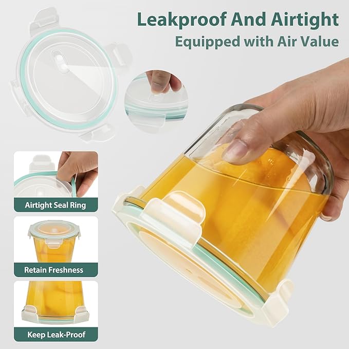 3 Cup Glass Meal Prep Containers With Turquoise Lids, Airtight 23oz glass Storage Container Set, Heat-Resistant BPA-Free for feeding the Southern Starter, Microwave, Dishwasher, Freezer Safe (6 Packs)