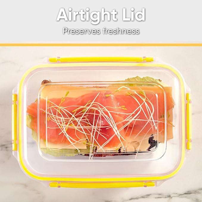 Superio Lock and Fresh Airtight Food Storage Containers with Lids for Kitchen Pantry Organization, BPA Free, Lunch, and Meal Prep Plastic Containers, 80 oz. Rectangular Sealed Container, Yellow