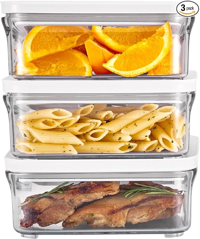 VAKUEN Premium Airtight Food Storage Container. Meal Prep 0.85qt 3pc/Set. 3pcs Container. Patented Double Silicone Lining, 100% Leak Proof, BPA-FREE