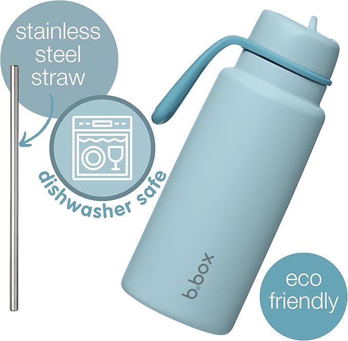 b.box Triple Insulated 34oz Water Bottle w/Stainless Steel Straw. 46 Hours Cold. Leak Proof Tumbler with Lid and Straw for Travel, Gym & School. BPA Free Sports Water Bottles.