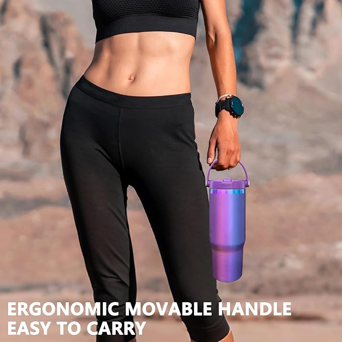 30 oz Tumbler Bulk with Handle and Straw, Vacuum Insulated Tumblers with Flip Straw and Top Handle, Leakproof Powder Coated Tumbler, Stainless Steel Travel Mug for Coffee (BluePurple, 4 Pack)