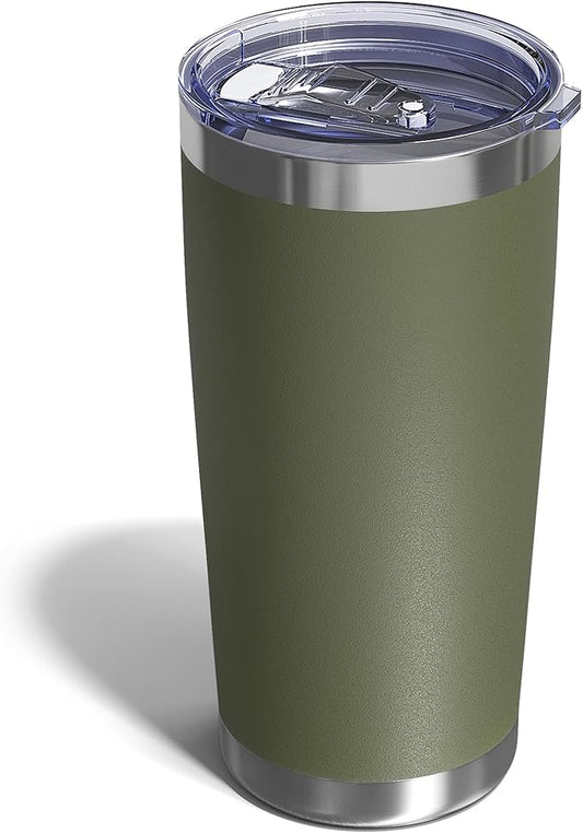 Travel Coffee Tumbler 20oz, 1 Pack Leakproof Travel Coffee Mug with Lid and Straw, Stainless Steel Double Wall Vacuum Insulated Tumbler for Hot/Iced Drinks (Textured Matte, Army Green)