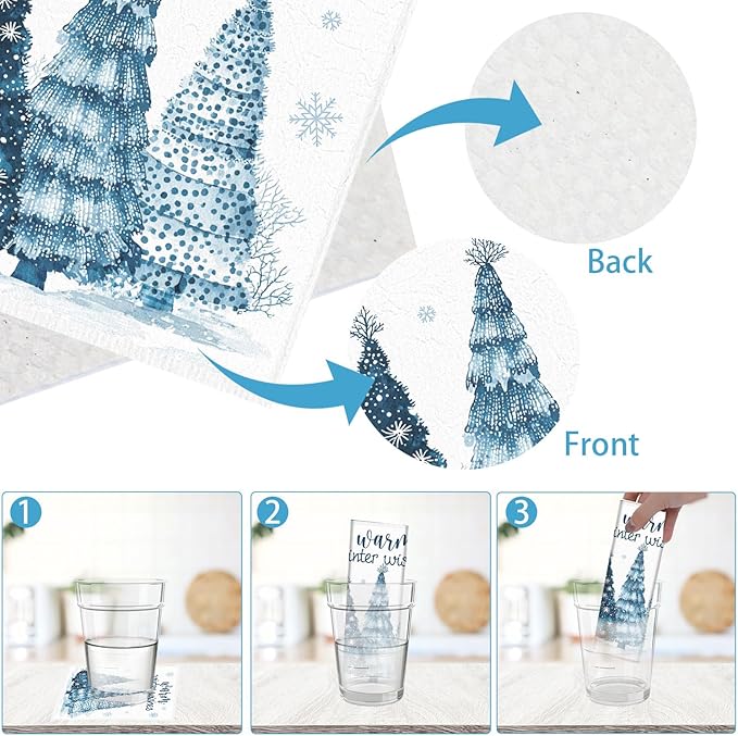 Winter Swedish Dishcloths for Kitchen - 6PCS Let It Snow Swedish Cloths for Washing Dishes, Snowman Blue Winter Reusable Dish Towels, Holiday Seasonal Washable Cleaning Sponge Gift