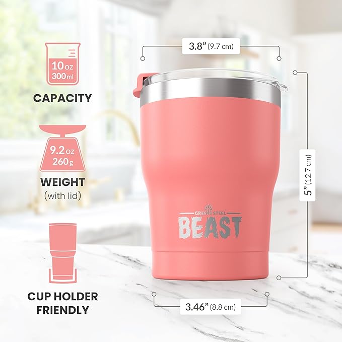 Beast 10 oz Tumbler Stainless Steel Vacuum Insulated Coffee Ice Cup Double Wall Travel Flask (Blossom Pink)
