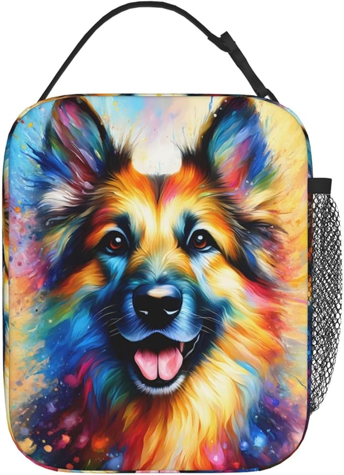 Reusable Dog Lunch Box for Kids Girls Boys Women Adult, Insulated German Shepherd Lunch Bag,Polyester Cooler Handbags Case for School Picnic Work Travel Beach or Hiking (Colorful)