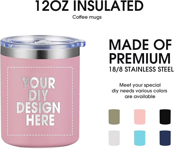 Personalized Custom Tumbler Print in USA 12oz Stainless Steel Travel Coffee Cup with Lid & Straw Double Wall Insulated Mug With Colorful Text Logo Photo