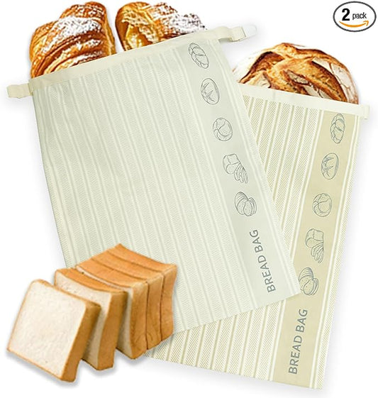 Reusable Beeswax Bread Bags for Homemade Bread (2-Pack）– 12.5” x 17” XL Sourdough Bread Storage Bags, Beeswax Food Bags for Loaf, Sourdough, Freezer & Pantry Use