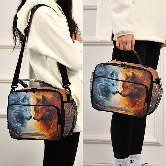 ALAZA Wolf Kids Lunch Box Insulated Reusable Lunchbox Meal Container Lunchbag with Shoulder Strap