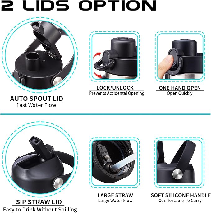 32 OZ Stainless-steel Insulated Water Bottles - Cold 48H & Hot 24H, Leak-Proof Metal Water Flask with Sleeve, Protective Boot, BPA Free Vacuum Insulated 32 Oz Water Bottle Fits In Cup Holder