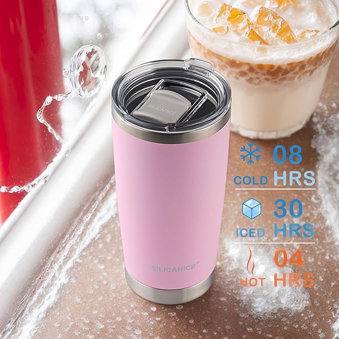 Pink 20oz Tumbler With Lid,Cute Vacuum Insulated Stainless Steel Water Bottle, Spillproof Double-Wall Thermal Iced Coffee Cup for School/Gym, BPA-Free & Dishwasher Safe,Women,Mum,Girls,Metal