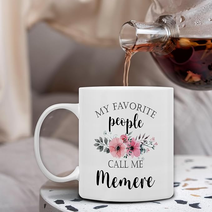 QASHWEY Memere Coffee Mug, Memere Gifts for Grandma, MemereGifts from Grandkids, Mothers Day Mug Tea Cup Gifts for Memere Grandma, My Favorite People Call Me MemereCoffee Cups Ceramic 11oz