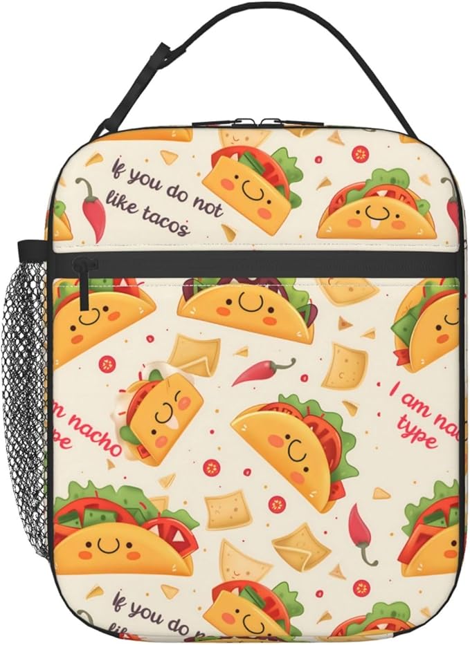 Reusable Taco Lunch Box for Kids Girls Boys Women Adult, Insulated Mexican Food Lunch Bag,Polyester Cooler Handbags Case for School Picnic Work Travel Beach or Hiking