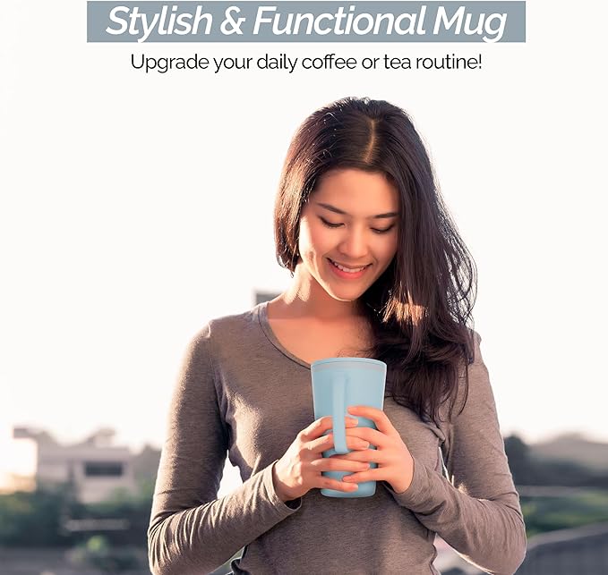 Copco Cone 16oz Insulated Travel Mug with Handle, Double Wall, Slide-Closure Lid, BPA-Free, Microwave & Dishwasher Safe, Reusable Plastic Travel Coffee Tumbler - Portable Coffee Cup (Light Blue)