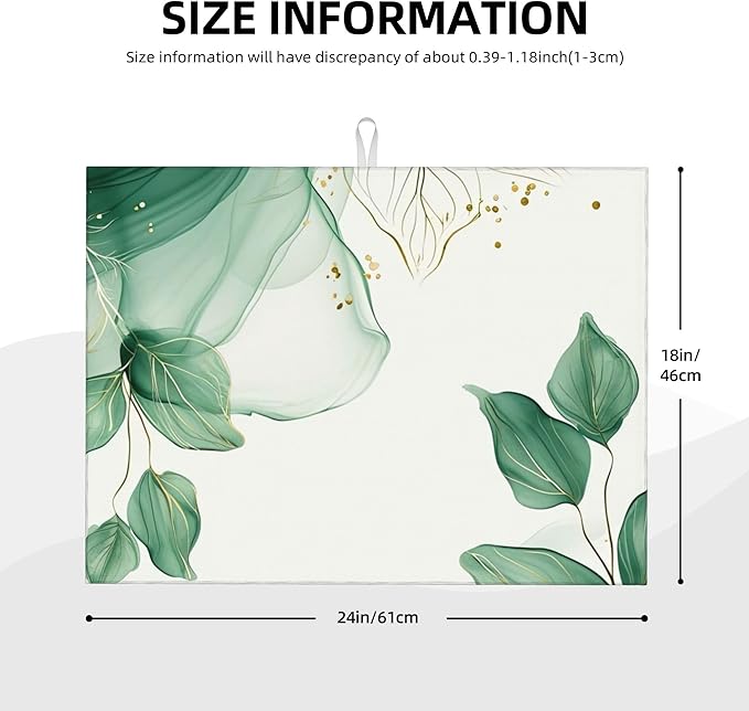 Watercolor Green Palm Leaves Dish Drying Mat 18x24 Inch, Microfiber Absorbent Fast Dry Mat Large Dish Mat Drying Kitchen Mat, Kitchen Drying Pad for Kitchen Counter Coffee Bar Decor Gifts