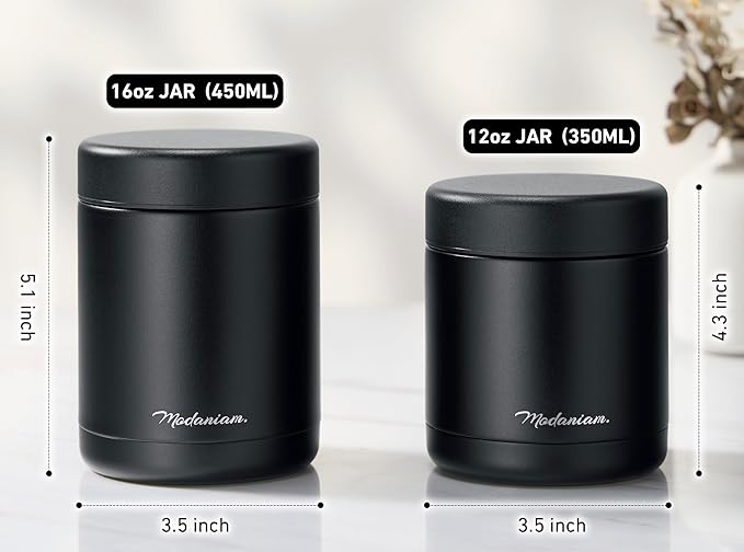 Stainless steel Insulated Food Jars set (16Oz + 12 OZ) wide mouth, Insulated Lunch Containers,Thermal Insulated food container, Hot Food Lunch Container, Hot Lunch Box - BlackPanther