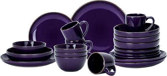 Eur-Nordic Shape Raising Rim 20pc Dinnerware Set, Shiny Glaze Purple with Speckle Effect