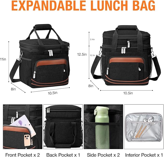 Beaulyn Construction Lunch Box for Men - Expandable Heavy Duty Lunchbox,Extra Large Lunch Bag with Adjustable Shoulder Strap for Worker Work Adults
