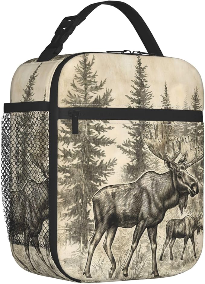 Rustic Wilderness Moose Lunch Box for Women Men, Insulated Lunch Box, Reusable Lunch Bag for Office, Work, Picnic, Travel