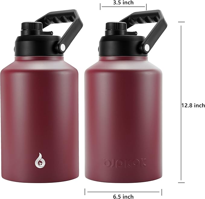 BJPKPK One Gallon(128 oz) Insulated Water Bottle, Dishwasher Safe Stainless Steel Thermo, BPA Free Jug with Ergonomic Handle & Anti-slip Bottom, Large Water Bottle, Brick Red