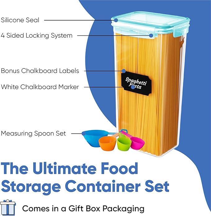 Chef's Path Airtight Food Storage Containers with Lids, 24 pcs (Teal Color) Plastic Kitchen and Pantry Organization for Dry Food, Flour and Sugar, BPA Free