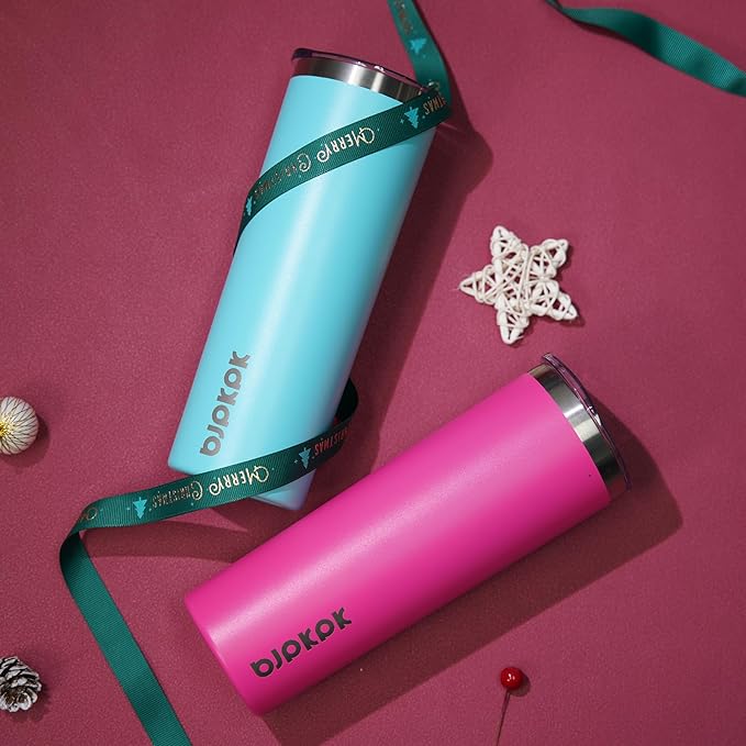 BJPKPK 2 Pack 20oz Skinny Tumblers with Lid Insulated Travel Coffee Cup Stainless Steel Thermal Mug,Turquoise,Turquoise